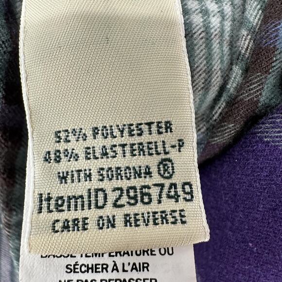 LL Bean Shirt Mens Large Purple Green Plaid Button Down Outdoors Hiking Pockets - Picture 8 of 13